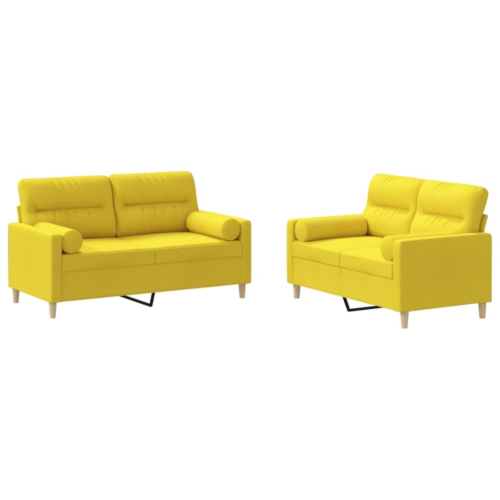 Juego de 2 piezas de sofá con cojín de ruedas, tejido amarillo claro para salón, resistente y transpirable, asiento acolchado grueso y reposabrazos, estructura de madera contrachapada