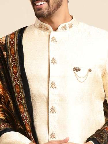 Image of Kisah Men's Silk Blend Textured Sherwani Set Regular Fit | Wedding, Festive & Occasion Wear