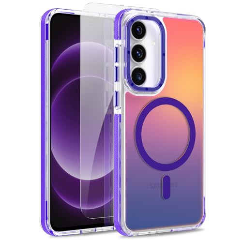 Image of Magnetic Case for Samsung Galaxy S25 FE 5G [Compatible with Magsafe] [Cute Fashion Fluorescent Design] [1 Screen Protector] Slim Translucent Matte Case for Galaxy S25 FE 5G 6.7 inch, Purple