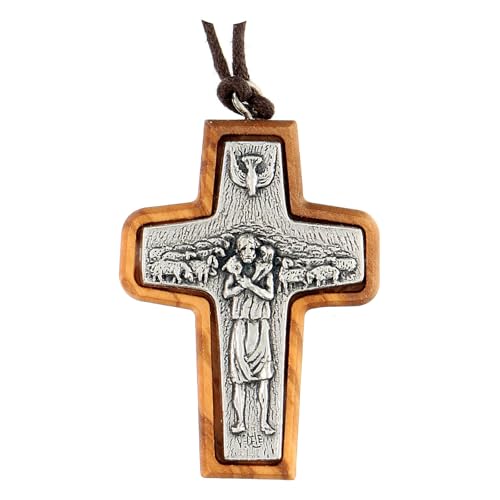 Holyart Pendentif Croix du Bon Pasteur 5x3 cm Bois d'olivier