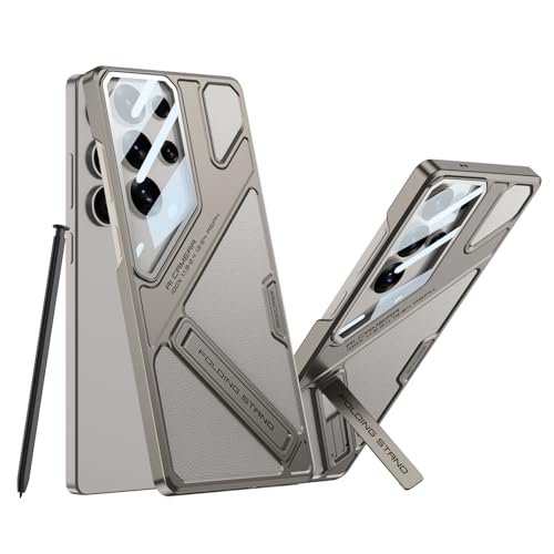 Image of Midkart Leather Case Compatible with Samsung Galaxy S25 Ultra Hidden Kickstand Cover Hard PC with Camera Protection, Beige