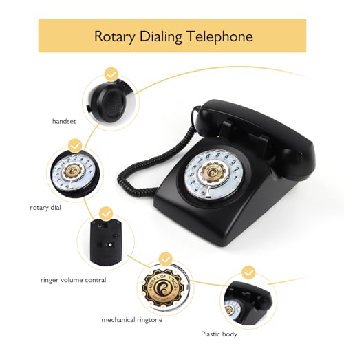Mcheeta Retro Rotary Landline Phone, 1980s Vintage Telephone Landlines with redial function and Adjustable Ringer Volume - Image 2