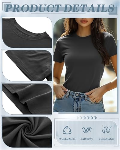 Neer 6 Pack Fitted Basic T-Shirts for Women Bulk, Tight Crewneck Short Sleeve Tops Multipack Slim Casual Summer Tees Blouse4