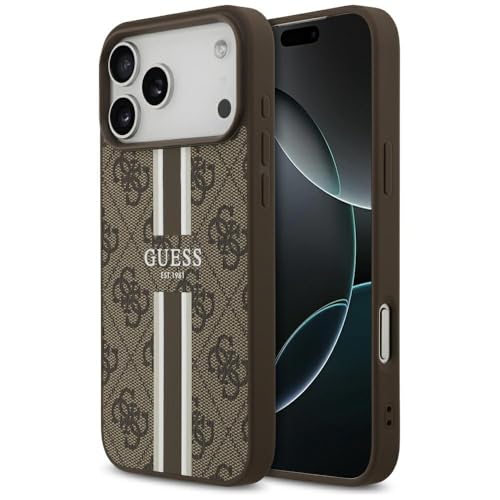 CG MOBILE Guess 4G Bandes imprimées Compatible avec MagSafe Coque pour iPhone 17 Pro Max (Marron)