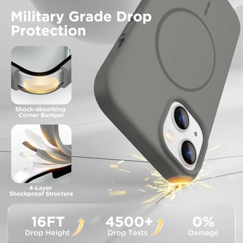 Image of DIZORO Magnetic for iPhone 14 Case, Compatible with MagSafe, Integrated Silicone Camera Control Cover, Thicken Shockproof Drop Protection Phone Case for 14, Titanium