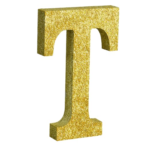 Image of TONIFUL 8 Inch Gold Glitter Letter T Table Centerpiece A-Z Gold Birthday Party Decorations,Gold Alphabet T for Birthday,Chrismas,Graduation,Bridal Shower,Wedding,Anniversary Party Supplies