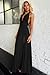 GOKATOSAU Women's Sexy Sleeveless Halter V Neck Ruched Waist Tie Back Side Split Long Maxi Dress Black