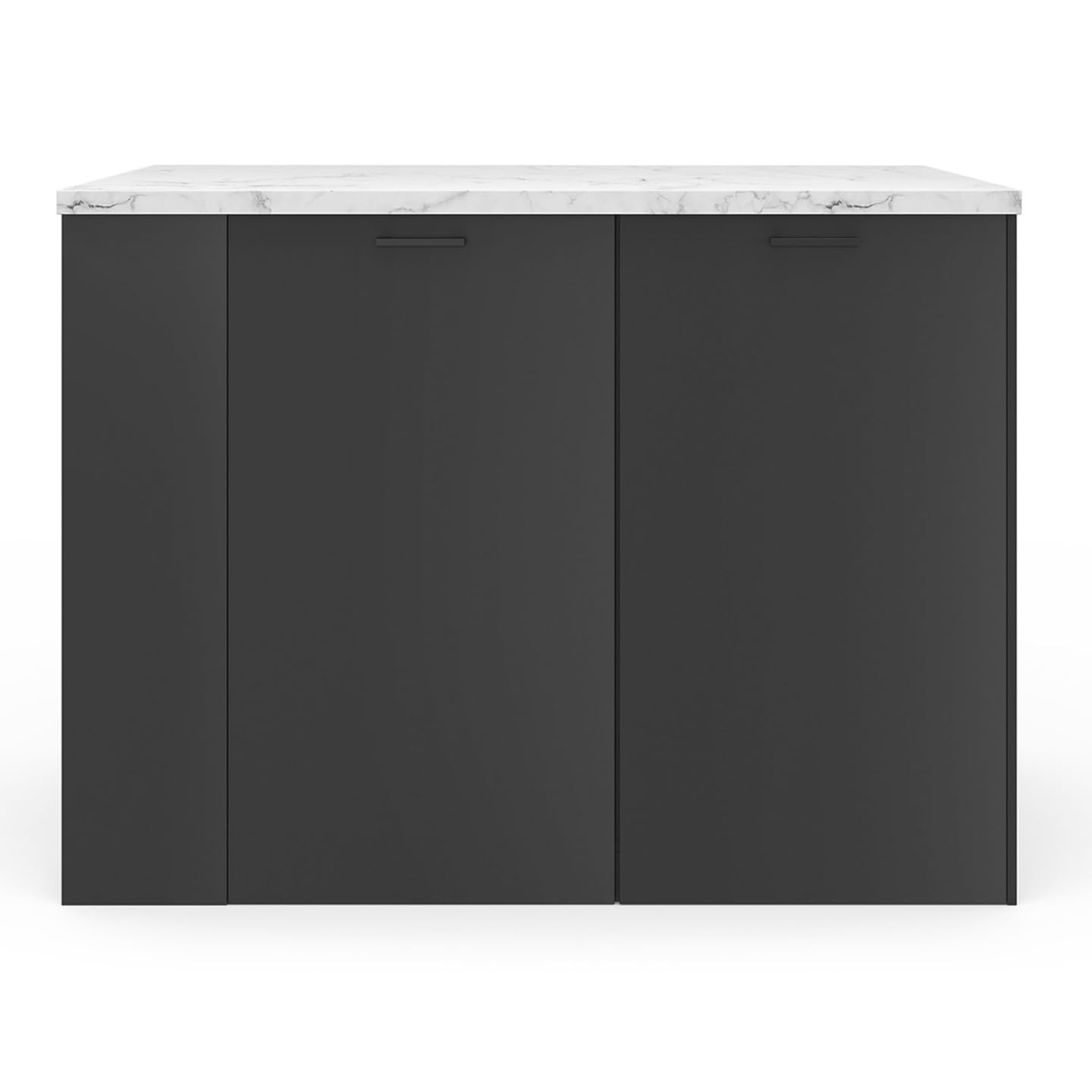 IDMarket - Ilot Central TIBO 120 cm Bois Noir avec Plan de Travail Effet marbre Alaska