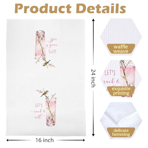 Image of Mahjong Cocktail Kitchen Towel - Funny Mahjong Cocktail Decorative Waffle Dish Towels, Pink and Blue Hand Towel, Tea Towel for Kitchen, 16x24 Inch Set of 4