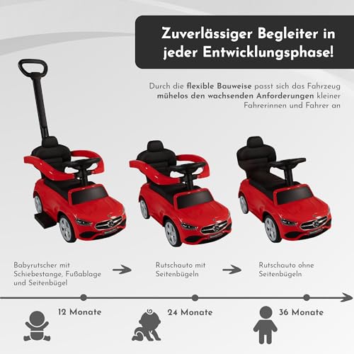 Lemodo Rutschauto rot ab 1 Jahr – Rutscherfahrzeug Kinderfahrzeug mit Schiebestange und Sicherheitsbügel, Rutscherauto mit Staufach und Sound-Lenkrad, Lizenziertes Kinderspielzeug von Mercedes – Bild 4