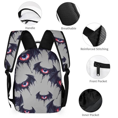 Winged Demon Eyeball Travel Backpack Lunch Box Pencil Case 3Pcs Set for Men Women Office Outing University3