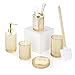 Lewondr Juego de 5 Accesorios para Baño, Set para Baño Exquisito Viene con Dispensador de Loción, Jabonera, Vaso, Portacepillos de Dientes, Cepillo de Inodoro con Soporte para Hogar Hotel Resorts, Oro