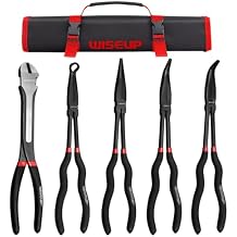 WISEUP 5Pcs Long Needle Nose Pliers Set ,Premium Carbon Steel,11" Long Reach Straight ,45 Bent Nose ,90 Bent Nose Plier,Diagonal Pliers for Narrow Spaces