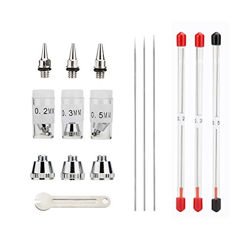 Youteo Buse d'aérographe de 0,2 mm, 0,3 mm, 0,5 mm, aiguilles et capuchon de buse de rechange pour pistolet aérographe
