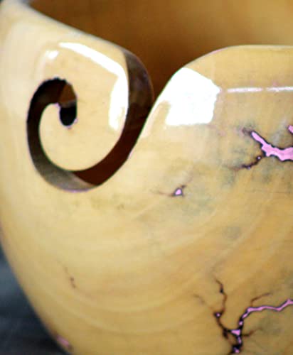 Image of Lichtenberg Figure Yarn Bowl - Handmade Wooden Yarn Bowl for Knitting Yarn Ball Holder - Yarn Bowls with Holes Crochet Bowl Holder - Yarn Storage Bowl 7 inch x 4 inch inches (Pink)