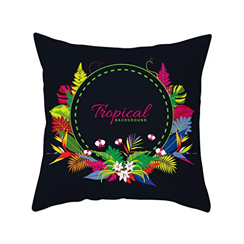 Fashion Colorful Plants Letter Print Patterns Fashion Polyester Square Pillow Case Throw Waist Cushion Cover Bedroom Sofa Cafe Car Home Decor 45x45cm (F)