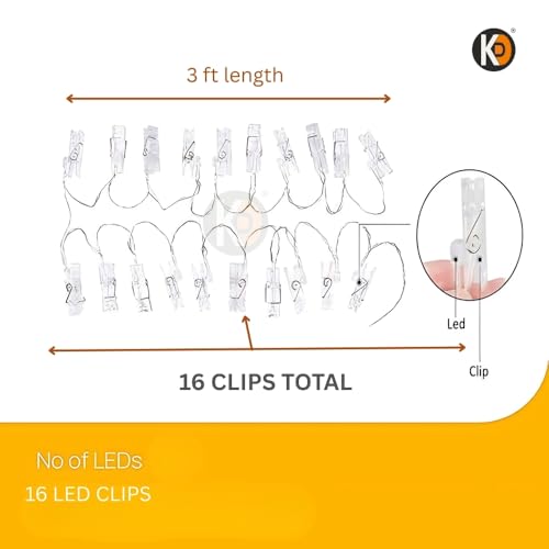 Image of K D Plastic Photo Clip String Lights - 3 Meter, 16 LED Warm Yellow Fairy Lights for Home, Room, Party & Festival Decoration (Photo Clip)