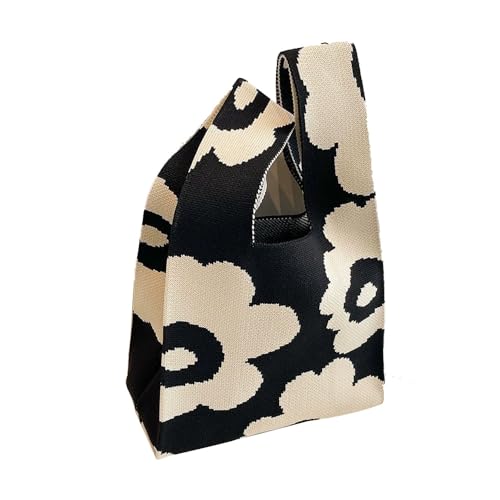 [Ｅｏｉｔｕｓｈｙ] トートバッグ レディース 小さめ 軽い 軽量 縦型 旅行 オールシーズン使いやすいオシャレ 編み ミニバッグ(花は黒)