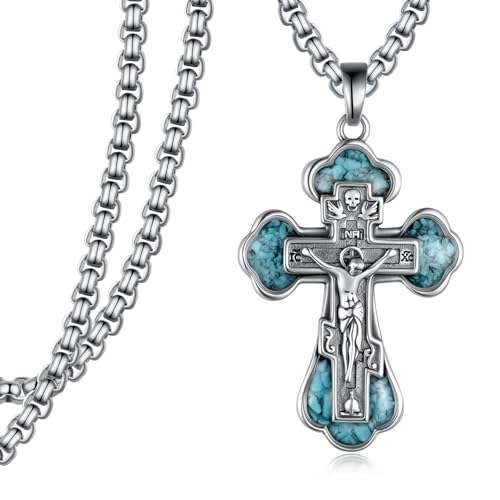 Orthodox Cross Necklace 925 Sterling Sliver Jesus Cross Necklace Christian Jewelry Gifts for Men