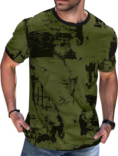 Furpazven Herren T Shirt Baumwolle Sommer Kurzarm T-Shirt Hip Hop Street Graffiti Casual Tops Grün XXL