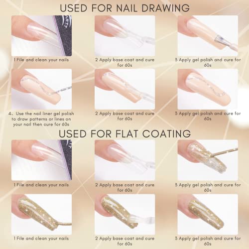 Makartt Nail Liner Gel Polish Set-6 Colors Glitter Nail Art Polish With Thin Brush Nails Liner Gel Paint For Nail Art Soak Off Uv Liner Gel Gold Silver Glitters Nail Art Gel Gift For Girls #TOP6