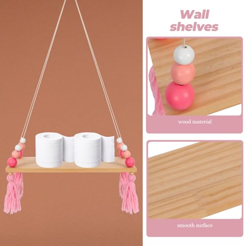 Estantería de pared de madera rosa nórdica de diseño moderno para dormitorio 6