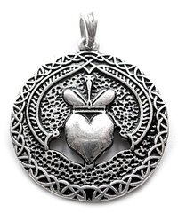 Pendentif Claddagh argent 925 plaqué d'une finition ciselée double face