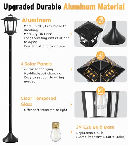 Joyoowild 63\" Aluminum Solar Lamp Post Light 2Pack, Solar Light Posts for Outside Waterproof, Outdoor Lamps for Patio, Backyard, Front Porch Decor, Warm White, Replaceable Bulb