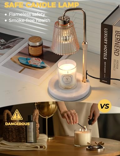 Image of Marble Candle Warmer Lamp Green with Cycle Timer, Dimmable Wax Melt Warmer