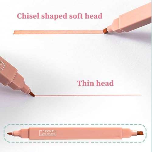 Image of Aesthetic Cute Highlighters and Pens - No Bleed, Mild, Soft Chisel Tip, Pastel Highlighters and Markers (Dual Tip, 6 Pcs)
