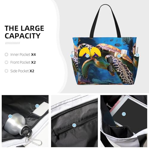 Beach Bags For Women Large Waterproof Sandproof Beach Tote Bag Lightweight Zipper Carry On Bag Ocean Animal Turtle Pool Bag For Gym Travel Vocation3