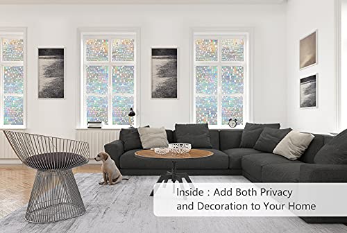 Myronsa Rainbow Privacy Window Film 3D Decorative Glass Window Clings Non Adhesive Static Decals，Removable Home Uv Blocking Heat Control Sticker 23.6" X 78.7"(60X200Cm) #TOP1