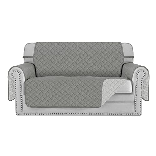Deeky Sofa Cover, Washable Couch Covers For Dogs, Pet Couch Cover Protector, Reversible Quilted And Water Resistant Furniture Covers With Foam Sticks And Elastic Straps, Loveseat, Gray/Light Gray #TOP2