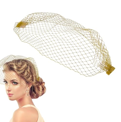 Toeloioh Bridal Birdcage Veil with Combs, Nylon Mesh, Gold