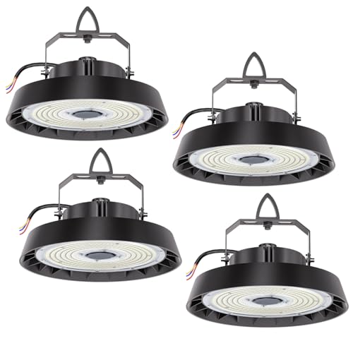 4pcs UFO LED Lámpara Alta Bahía 200W 34000lm, Focos LED Industrial 5000K Blanco Frío, 90° Angle Taller Lámpara, IP65 Impermeable UFO Highbay lamp para Garaje/Fábrica/Almacén/Estadios Deportivos