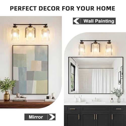 Image of Black Bathroom Vanity Light Fixtures, 3-Light Vanity Light 18 Inch