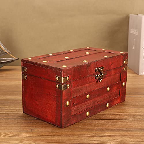 XINWANG Antike Hölzerne Schatzkiste,Retro Aufbewahrungsschatzkiste Mit Schloss,geeignet Für Film- Und Fernseh-requisitenbox (original),B-Small Cover