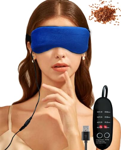 PJYU Máscara térmica para ojos, compresa de ojos caliente USB con linaza para ojos secos, tratamiento de blefaritis, ojos fatiga, lavable