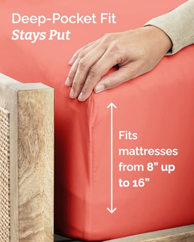 Image of Twin 4 Piece Bed Sheet Set - Comfy, Breathable & Cooling Sheets - Coral | Ultra Soft Hotel Luxury Bedding Set with 8-16 Inch Deep Pockets, 1 Flat & 1 Fitted Sheet & 2 Pillowcases, Wrinkle & Fade Free
