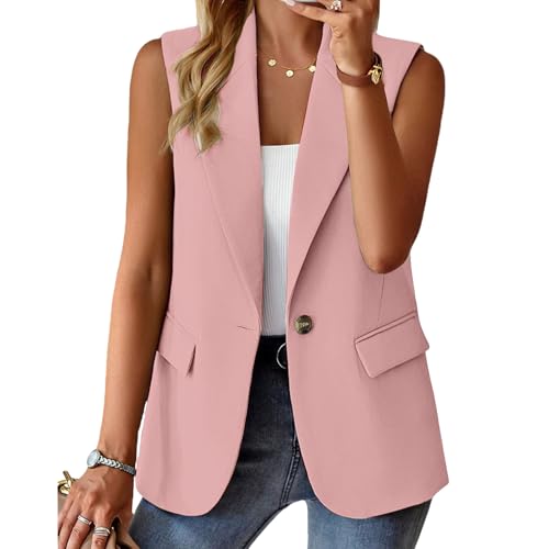 Blazers for Women Business Casual Office Work Suit Jackets Open Front V Neck Blazers One Button Lightweight Jackets A-Pink