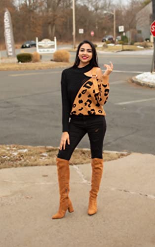 Happy Sailed Sweaters For Women Trendy Casual Loose Leopard Patchwork Sweaters Cold Shoulder Pullover Sweaters Tunic Outfits Tops Black 2Xl #TOP4
