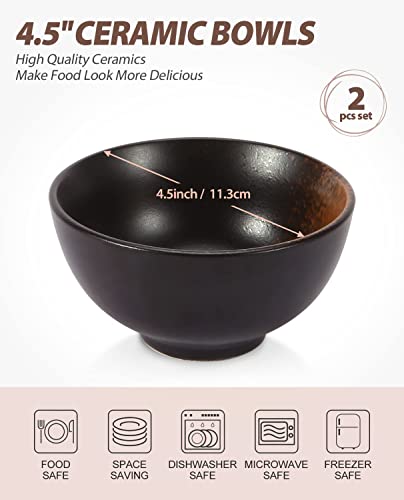 Bundlepro 4.5 Inch Ceramic Rice Bowls, Set Of 2 Modern Kitchen Small Bowl For Dessert, Cereal,Salad, Soup, Pasta, Noodle #TOP1