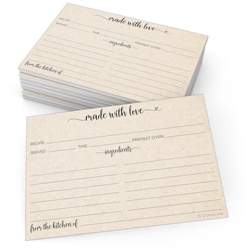 321Done Recipe Cards, Made with Love, 4x6, Set of 50, Tan, Heart Script