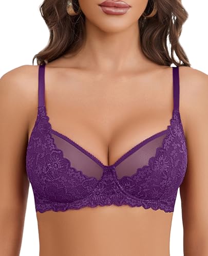 Image of Avidlove Women Lace Bra Underwire Sexy Bralettes Unlined Mesh Full Coverage Lingerie Everyday Bras