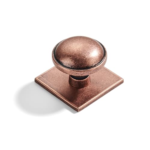 khtumeware 2-Pack Heavy Duty Solid 1-1/2 Inch Cabinet Knob with Backplate,Antique Copper Drawer Knobs with Back Plate, Ideal for Dressers and Kitchen cabinets.