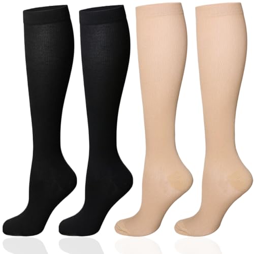 2 Pares Calcetines de Compresion para Hombres y Mujeres, 15-20 mmHg Calcetines de Compresión, Medias de Compresion para Correr, Running Deporte, Volar, Viajes, Varicosas, Enfermeras (L/XL)