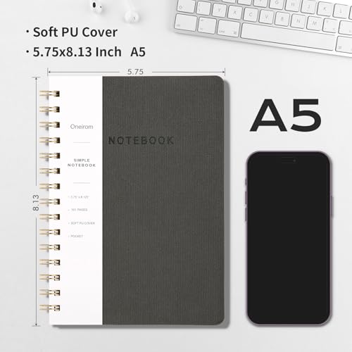 Image of Spiral Notebook-5.75 inch x 8.125 inch College Ruled Journal with Inner Pockets and 160 Pages,PU Leather Cover Business Journal, Twin-Wire Binding Notebook Perfect for Office & Home School Supplies Dark Grey
