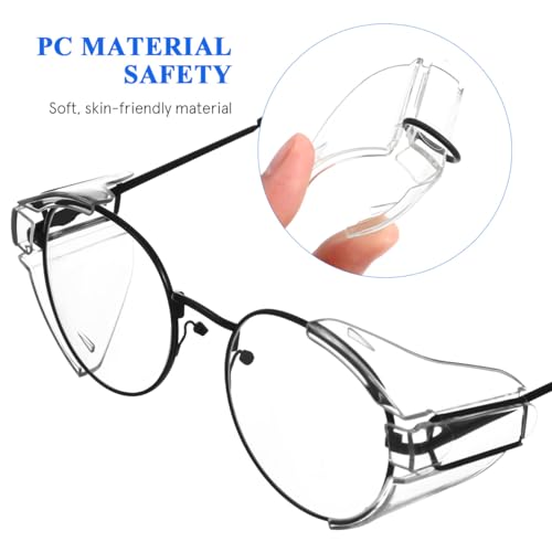 Image of UKCOCO 2 Pairs Clip-on Side Shields for Safety Glasses, Transparent Black Safety Glasses Side Shields Compatible with Medium to Large Frames