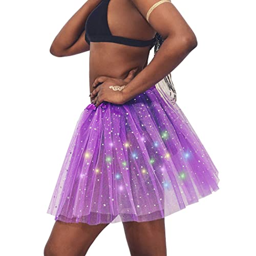 Dresbe Women's Led Skirt Light Up Star Dance Skirts Layered Ballet Tutus Elastic Mesh Tulle Skirt Party Carnival Costume (Purple) #TOP6