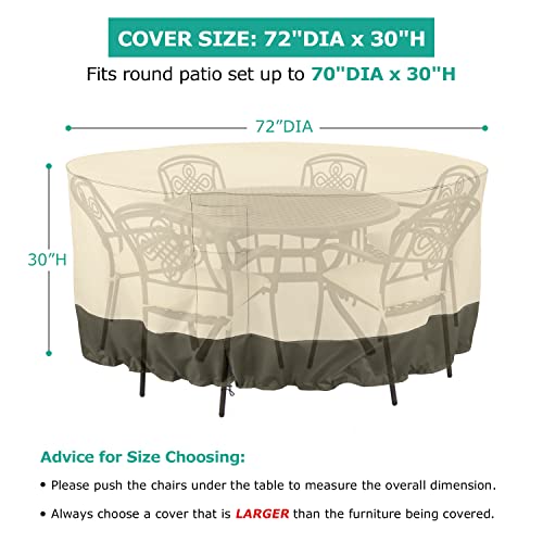Patio Furniture Covers For Table Chairs Set, Outdoor Furniture Cover Waterproof, Uv Resistant Anti-Fading Cover Outdoor Table Cover Round, Beige And Olive, 72 Inch Diameter #TOP1